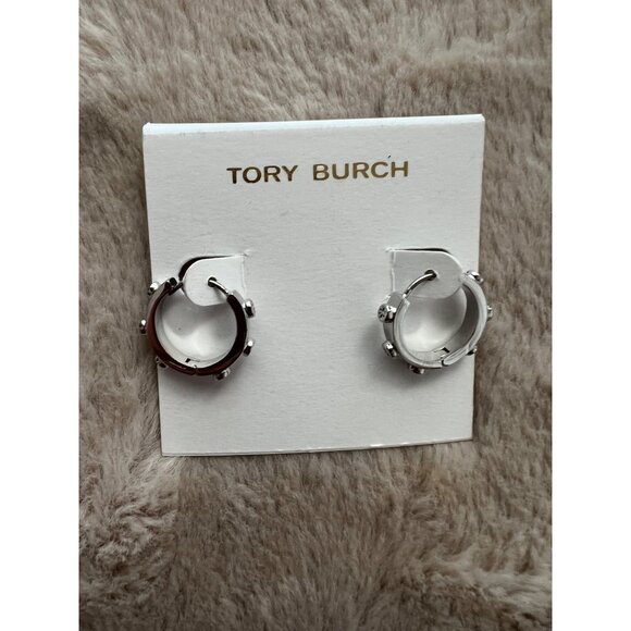 Tory Burch Silver Studded Hoop Earrings For Women - Chic Statement Jewelry - Picture 1 of 6